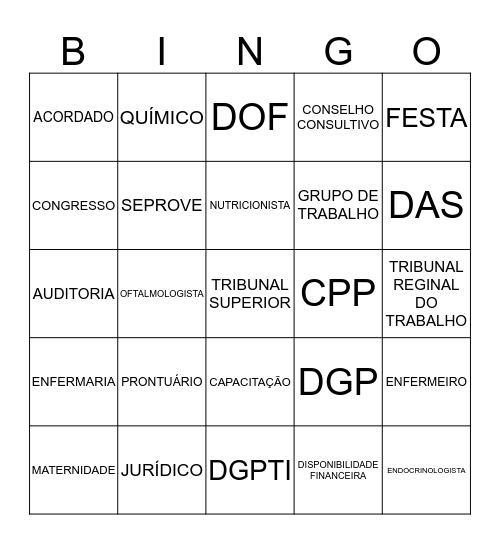 Structured Language  Bingo Card
