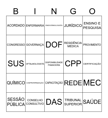 Structured Language  Bingo Card