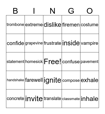 Wilson 4.2 A/B Words Bingo Card