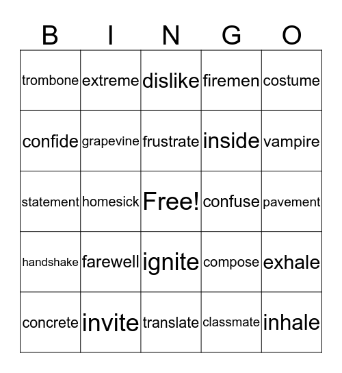 Wilson 4.2 A/B Words Bingo Card