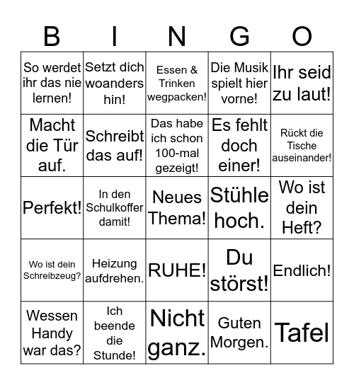 Wannersches Klassenbingo! Bingo Card