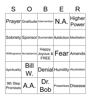 SOBER BINGO Card