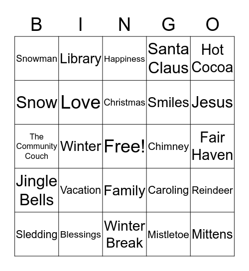 The Community Couch Family Bingo Card