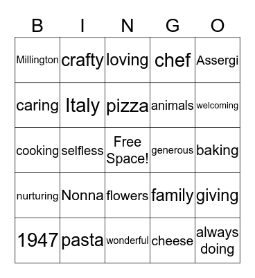 Mom's 70th Birthday Bingo Card