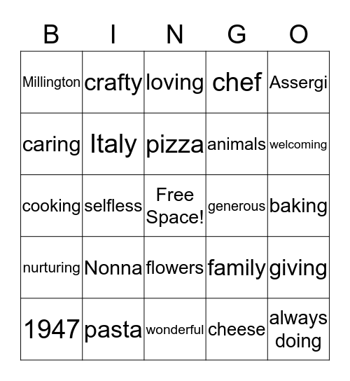 Mom's 70th Birthday Bingo Card