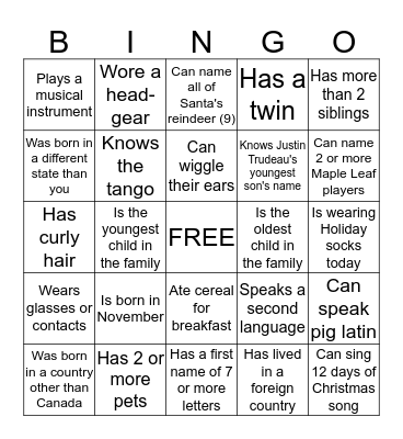 Holiday Party Bingo Card