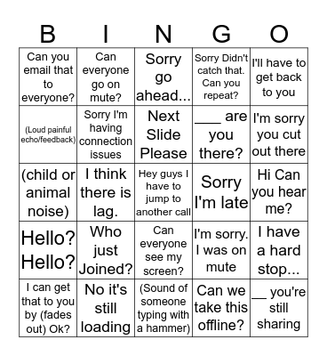 Conference Call Bingo Card