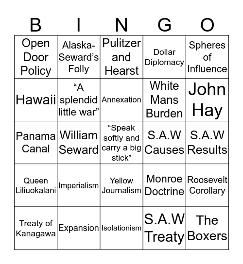 World Power Bingo Card