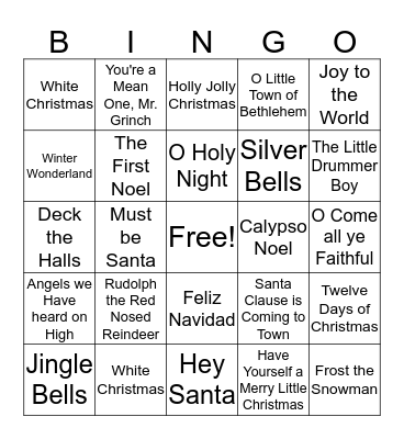 Christmas Song Bingo Card