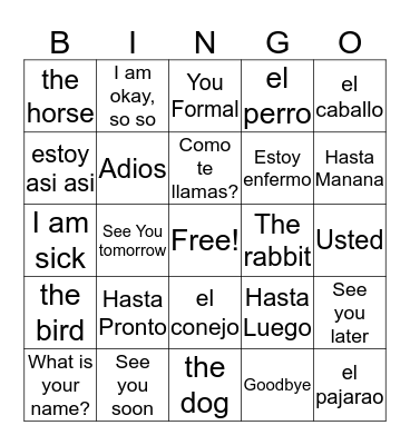 Spanish Bingo Card