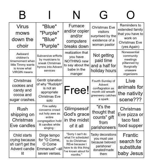 December Clergy Bingo Card