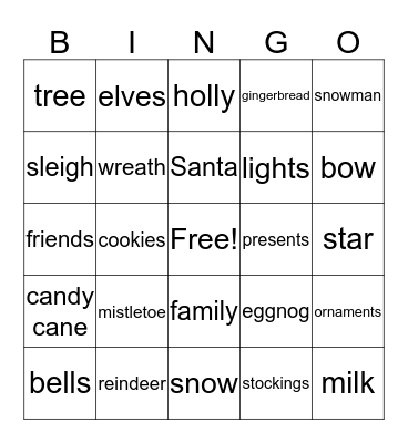 Holiday Bingo Card
