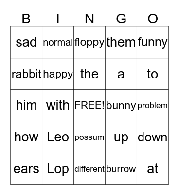Leo the Lop Bingo Card