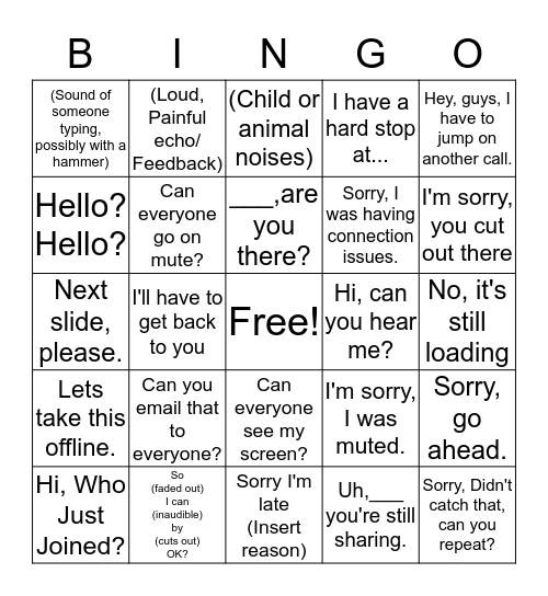 Conference Call Bingo Card