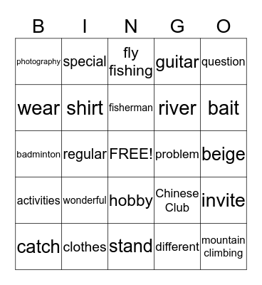 Vocabulary Bingo Card