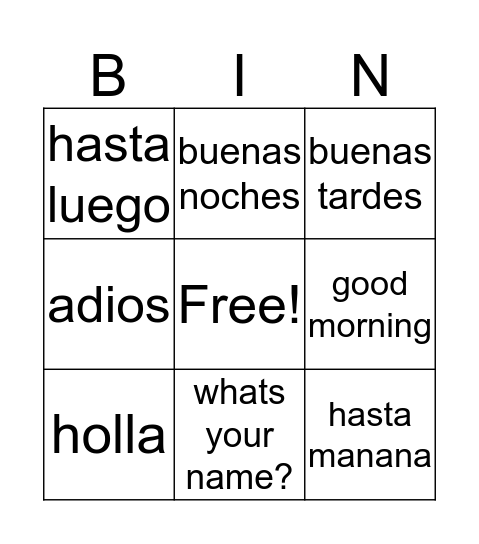 saludos  Bingo Card