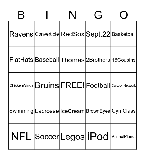 Jason's Birthday Bingo Card