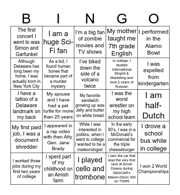 Getting to Know You Bingo Card