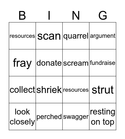 Vocabulary Review: Rules Bingo Card