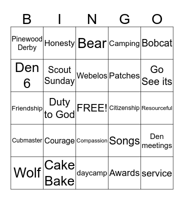 Cub  Scout   Bingo Card