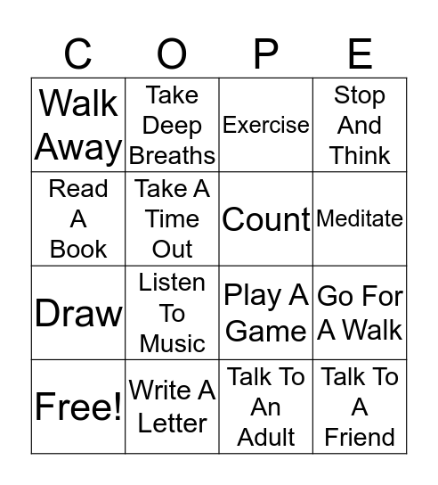 Bingo Coping Strategies Bingo Card