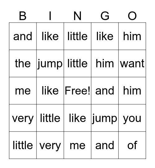 Sight Word Bingo 1 Bingo Card