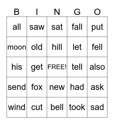 Spelling words list 1 and 2 Bingo Card