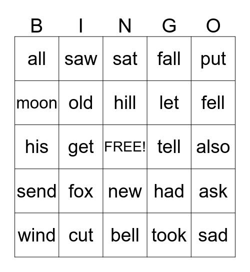 Spelling words list 1 and 2 Bingo Card