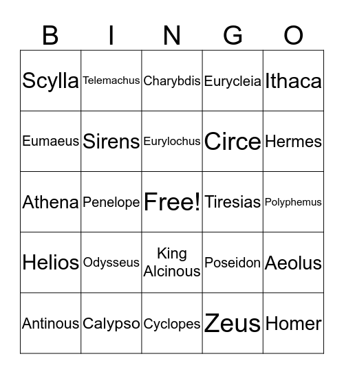 The Odyssey Bingo Card