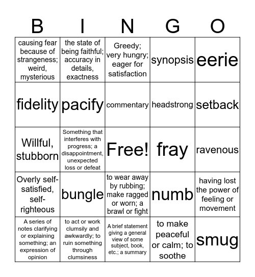 Level A Unit 5 Bingo (all 12) Bingo Card