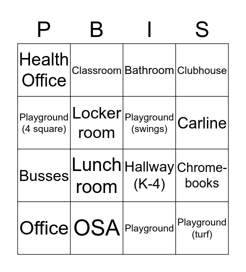 PBIS- INGO Bingo Card