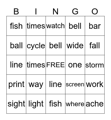 U1L5 Compound Word Bingo Card