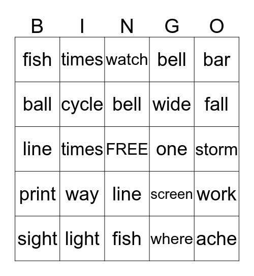 U1L5 Compound Word Bingo Card