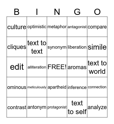 VOCABULARY Bingo Card