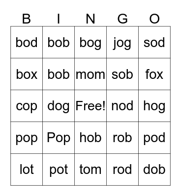 SHORT O Bingo Card