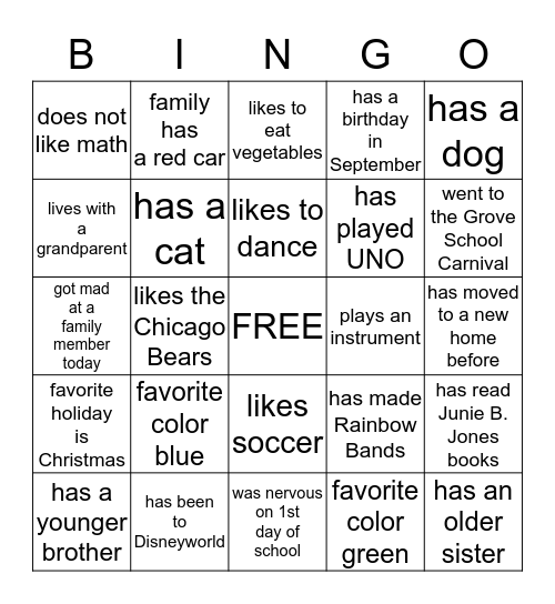 Meet a Friend Bingo Card