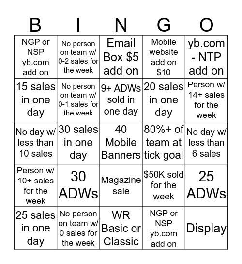 September Bingo Week 9.16 - 9.20 Bingo Card