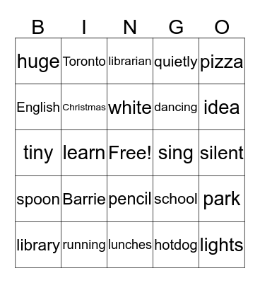 Nouns  Bingo Card