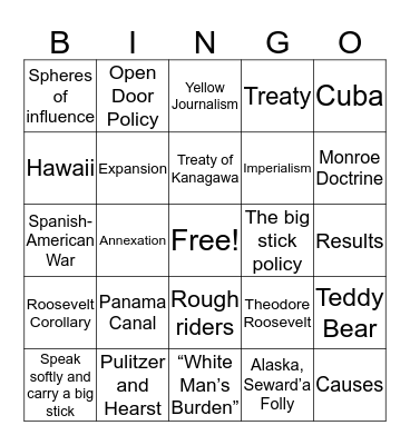 Social Studies World Power Bingo Card