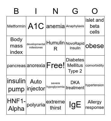 Pediatric Nutrition BINGO Card