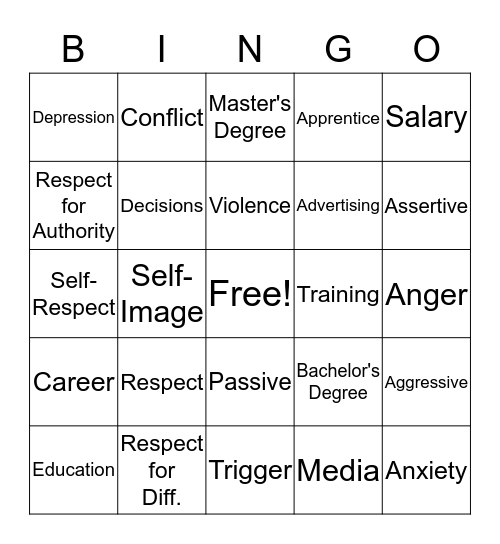 7th Grade Guidance Bingo Card