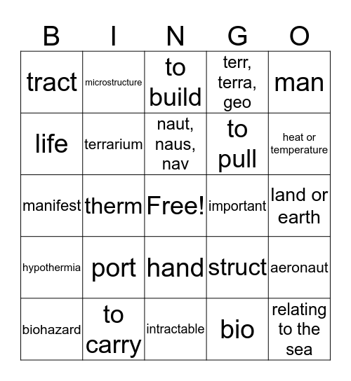 Semester 1 Stem Words Bingo Card