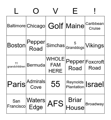WHOLE FAM HERE Bingo Card