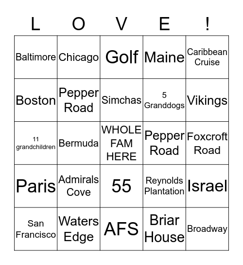 WHOLE FAM HERE Bingo Card