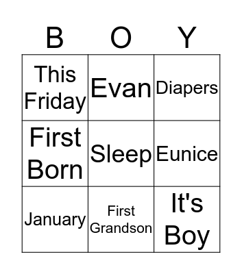 Eunice's BabyShower Bingo Card