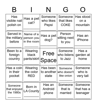 Ice Breaker Bingo Card