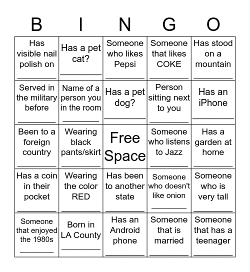 Ice Breaker Bingo Card