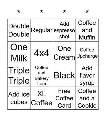Coffee Bingo Card