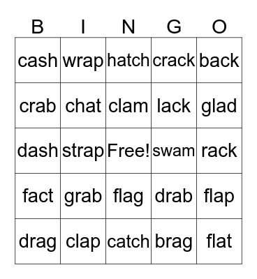 Christmas Fun with short a Bingo Card