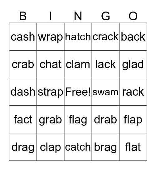 Christmas Fun with short a Bingo Card
